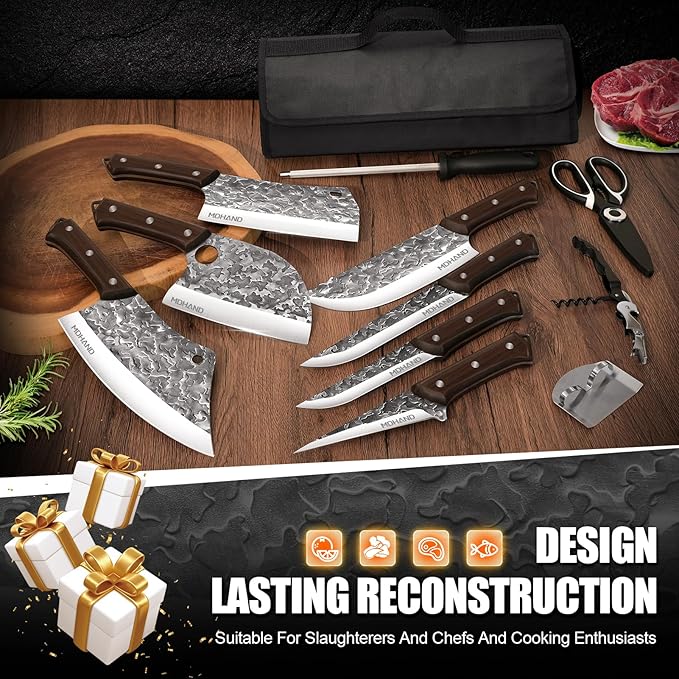 MDHAND Butcher Knife Set, Heavy Duty Meat Cleaver, Fillet Knives, Meat Cutting