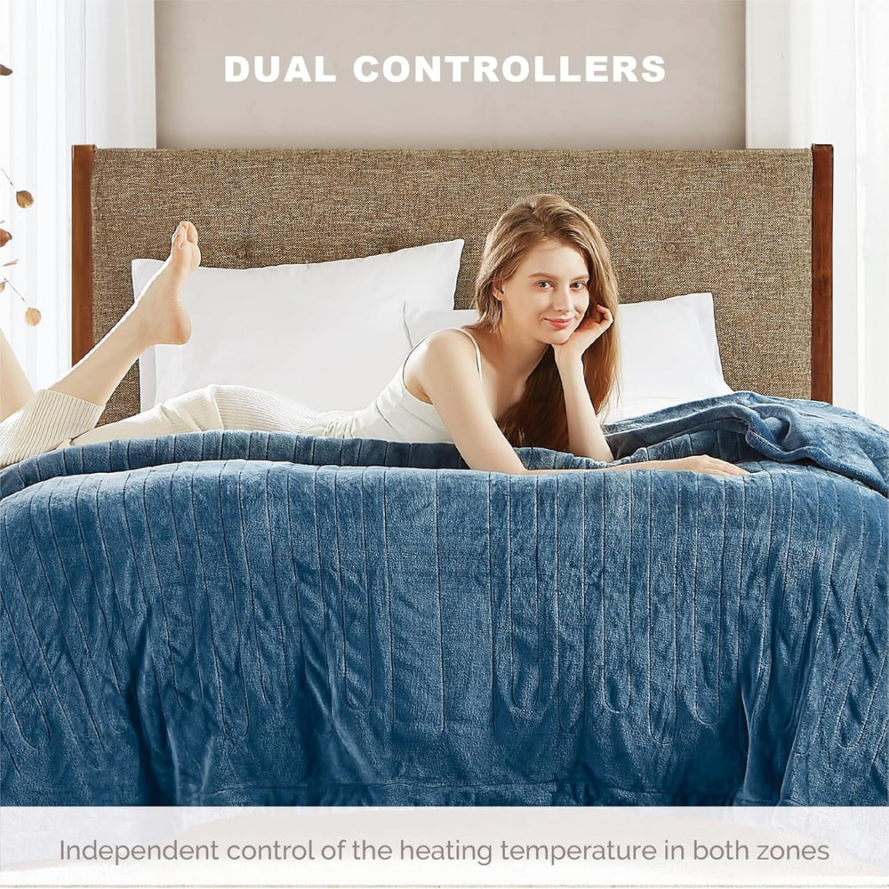 King Size Heated Blanket for Bed, Electric Blankets with Dual Controllers