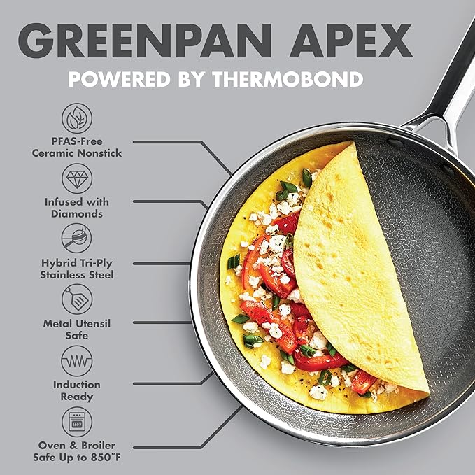 GreenPan Hybrid 13 Piece Nonstick Stainless Steel Cookware Set, APEX Tri-Ply - Image 5