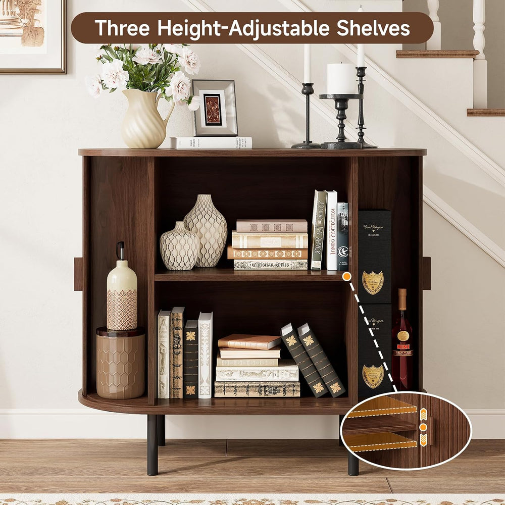 ComfyCorner 31.5" Fluted Buffet Sideboard Cabinet with Sliding Door, Walnut