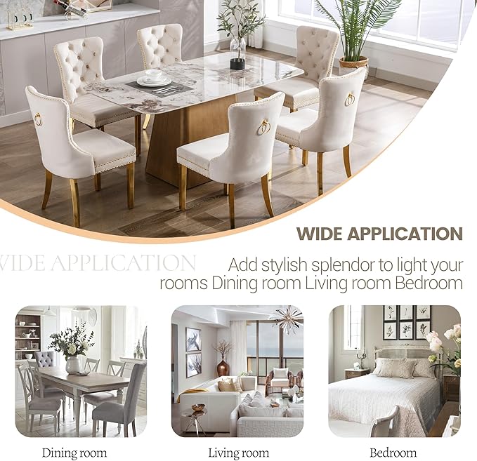 KCC Velvet Dining Chairs Set of 4, Upholstered High-end Tufted Dining Chair w...