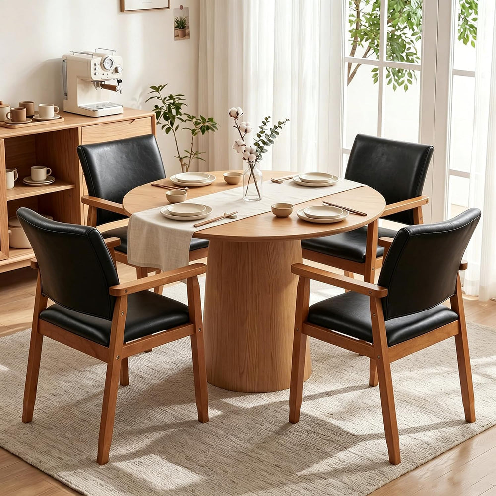 GOTMINSI Mid-Century Modern PU Leather Dining Chair with Arms, Solid Wood Fra...