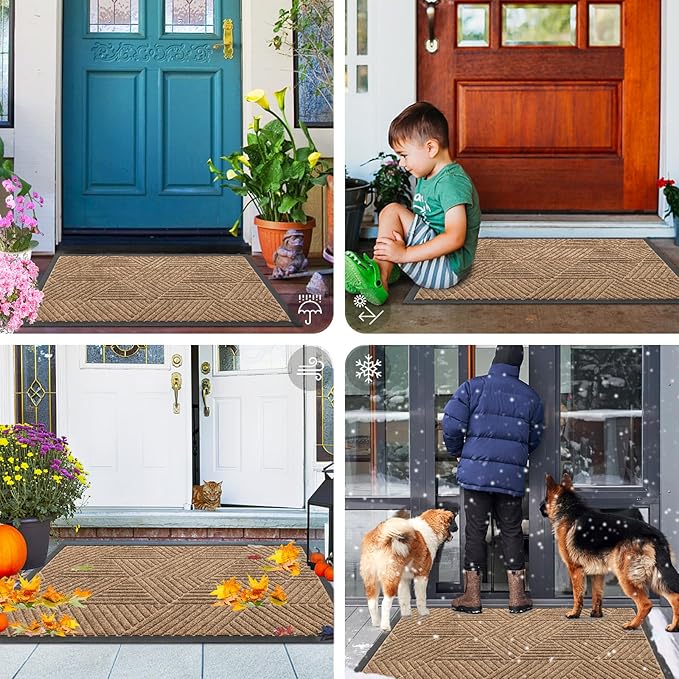 Smiry Front Door Mat Outside Entrance, Heavy Duty Sturdy Natural Rubber Doormat - Image 7