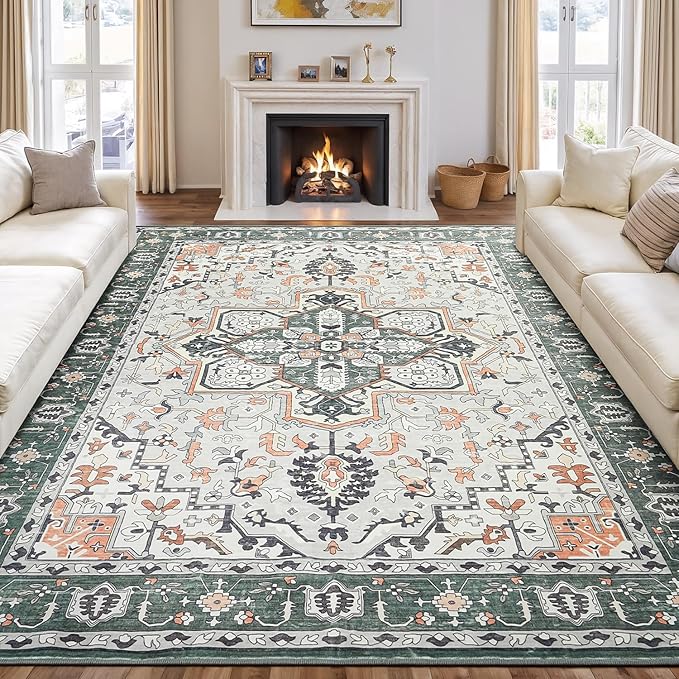 Rugflix 8x10 Area Rugs for Living Room, Washable Rug, Soft Low Pile Carpet by RugflixAreaRugs