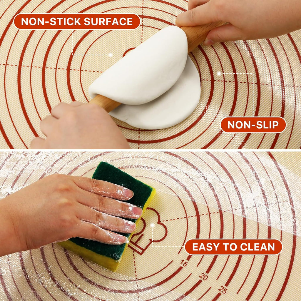 DANIA & DEAN 26"x16" Extra Thick Silicone Baking Mat for Pastry and Bread | Non-Slip & Non-Stick Mat with Measurements, for Pizza, Pie Crust, Dough Rolling, Pasta & Sourdough, Reusable Counter Sheet