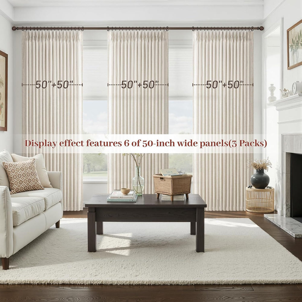 Birch Thick Linen 50 Inch Wide Viral Curtains 90 Inches Long for Sliding Glas...
