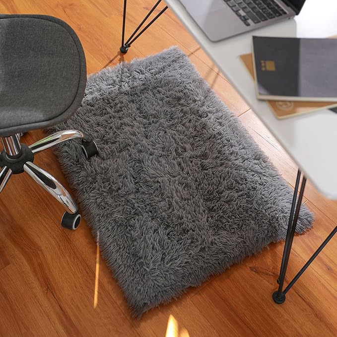 Ophanie Small Rug Upgrade Non Slip Throw Bedside Area Rugs, Fluffy Soft Grey - Image 5
