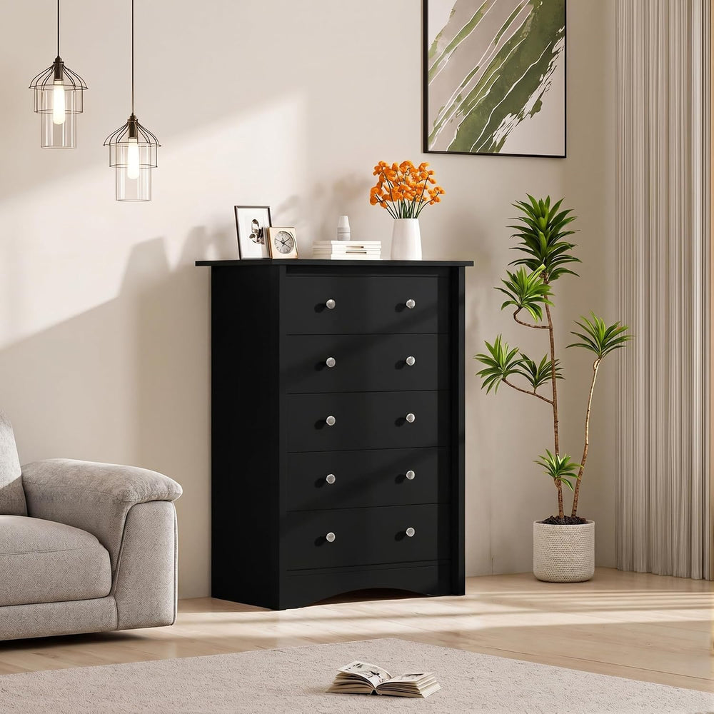 Furmax Tall Dresser, 5 Drawer Dresser for Bedroom, Black