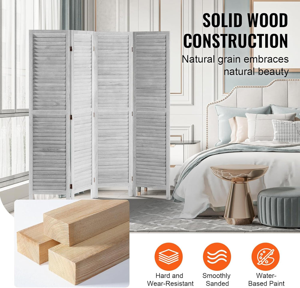 VEVOR Wood Room Divider, 4 Panel Folding Privacy Screen, Indoor Wooden Partit...