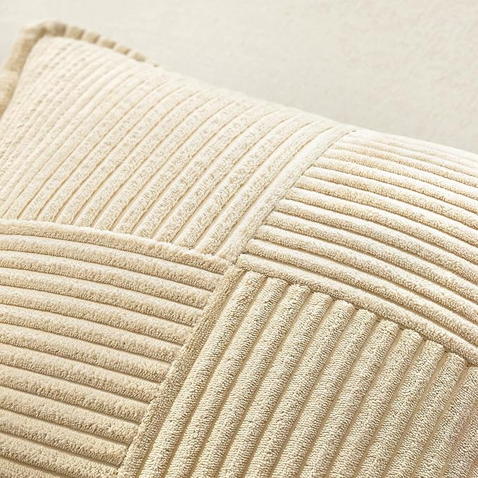 MIULEE Cream Corduroy Decorative Euro Sham Pillow Covers 24x24 Inch - Image 5