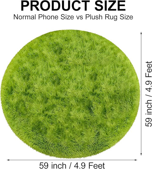 5x5 ft Tie Dye Green Round Rug for Bedroom Room Fluffy Circle Rug Furry Carpet - Image 2