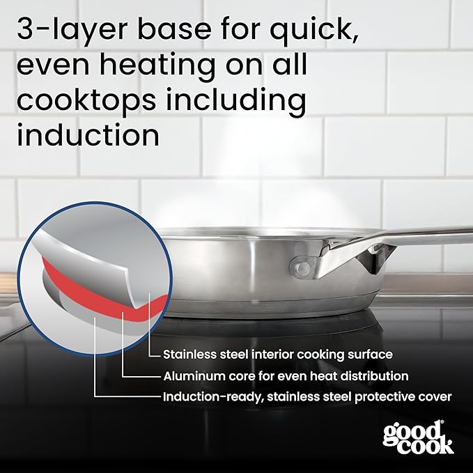 GoodCook Stainless Steel Deep Saute Pan 10.25-Inch, Oven-Safe to 500F & - Image 4