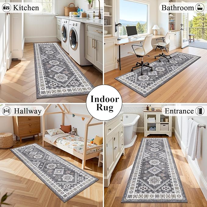 HEBE Washable Kitchen Rugs Runner 2'x 6', Non Slip Hallway Runner Rug, Low Pile - Image 7