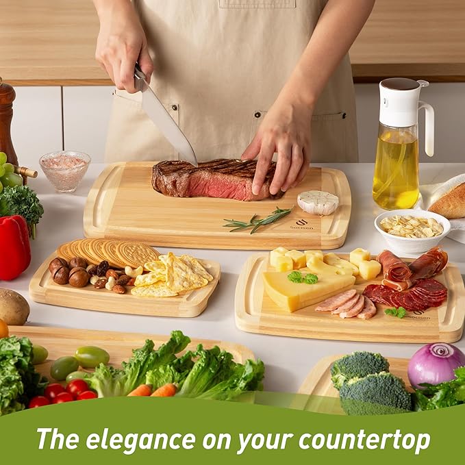 Bamboo Cutting Board Set Non Slip Feet Over Sink Eating Grilling Biard Cutboard - Image 7