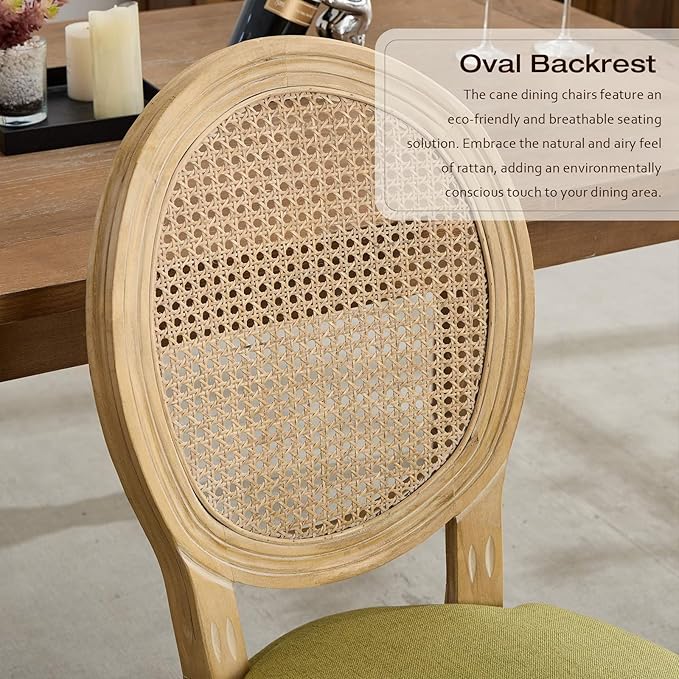 Rattan Back Upholstered Dining Chairs Set of 4 French Country Oval Kitchen Si...