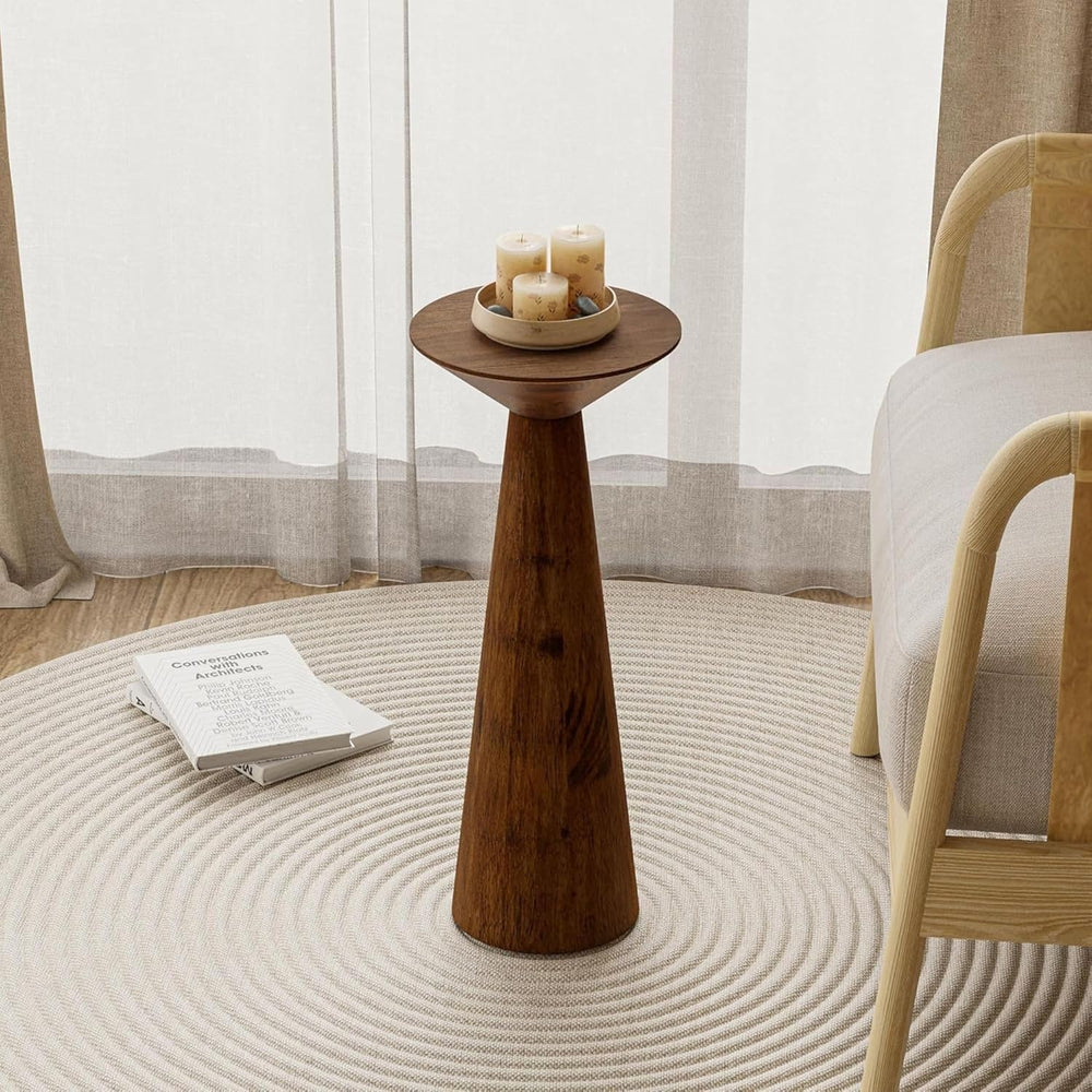 COZAYH Set of 2 22.8-Inch Tall Round Martini End Table, Walnut – Solid Pine W...