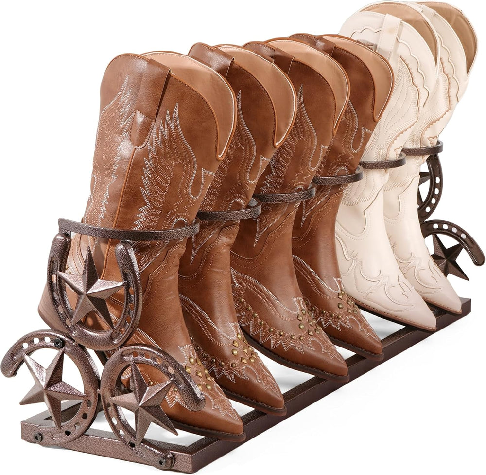 Western Horseshoe Boot Rack, 3 Pairs Freestanding Metal Boot Stand, Bronze | ...