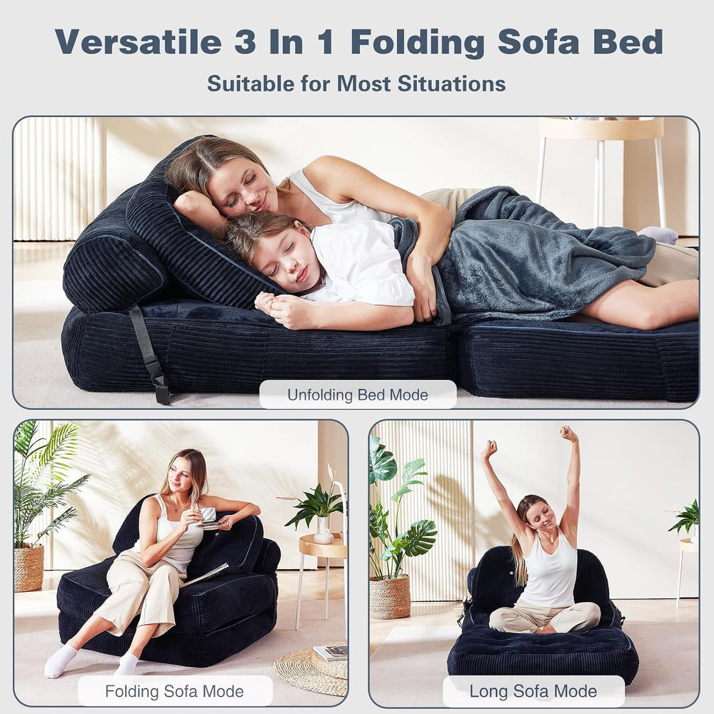 Folding Futon Sleeper Sofa Bed Chair, No Assembly, Black 2