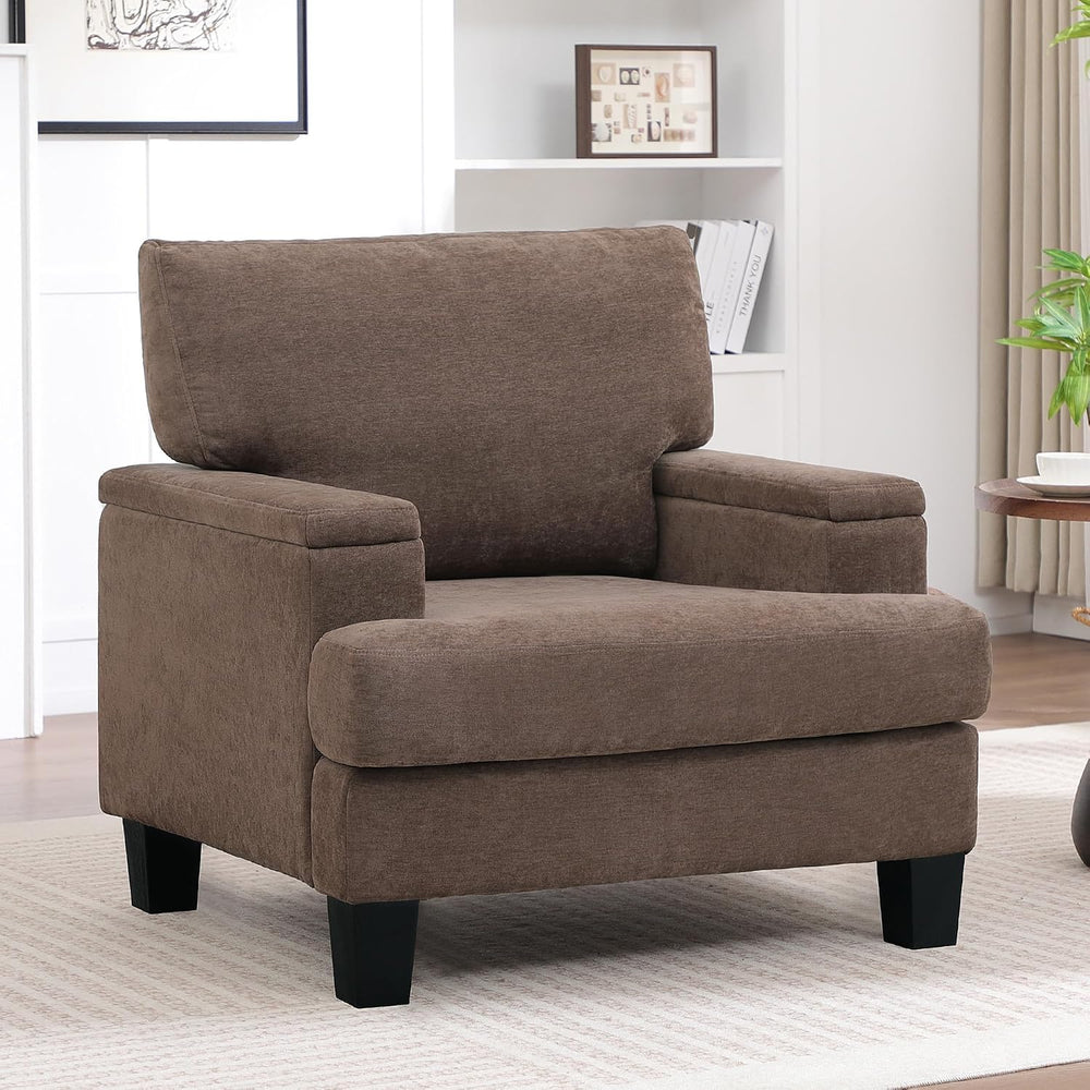 Modern Upholstered Accent Chair, Living Room Chairs with Storage Armrest, Com...