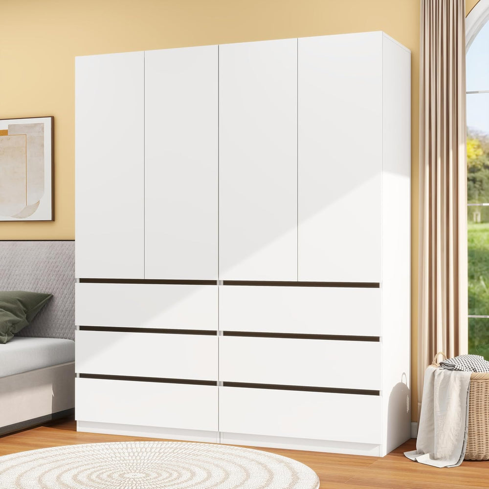 White Armoire Wardrobe Closet with 6 Drawers: 75" H x 63" W