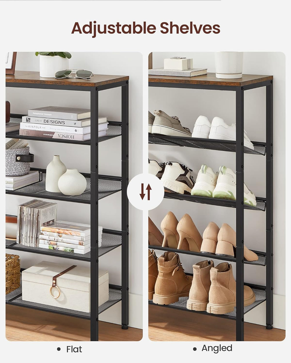 VASAGLE Shoe Rack for Entryway, 5-Tier Shoe Rack Organizer with Storage Shelv...