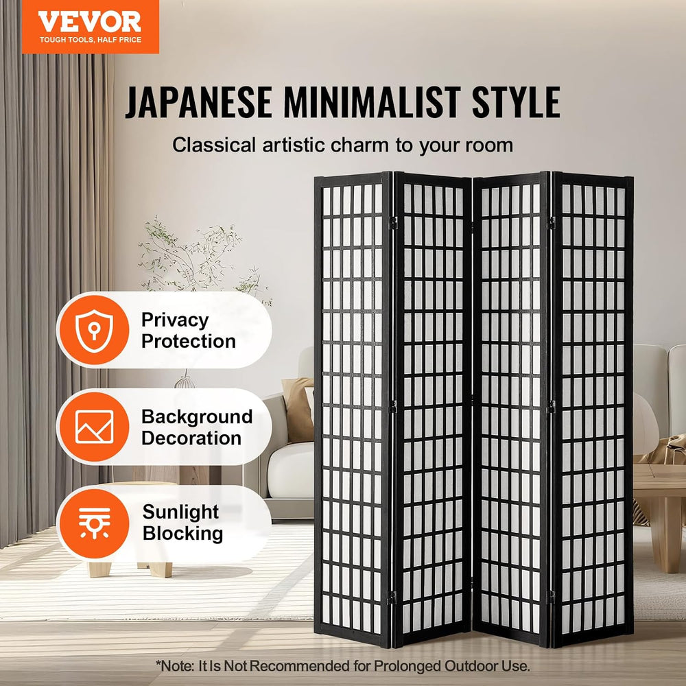 VEVOR Room Divider, 4 Panel Japanese Room Divider, Folding Privacy Screen