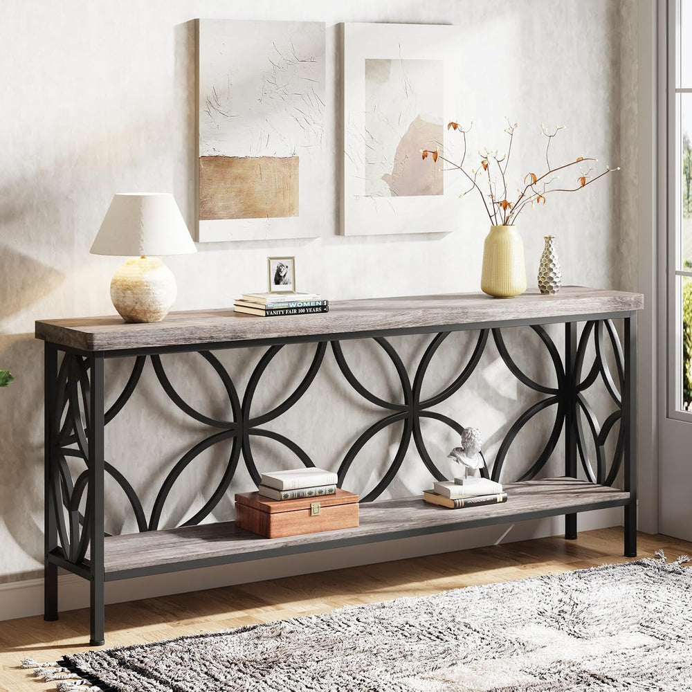 LITTLE TREE Sofa Table, 70.9 Inch Industrial Behind Couch Table with Storage ...