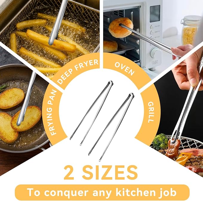 Precision Serrated Non-Slip Tips Cooking Tongs 2 pcs, Stainless Steel Kitchen - Image 6