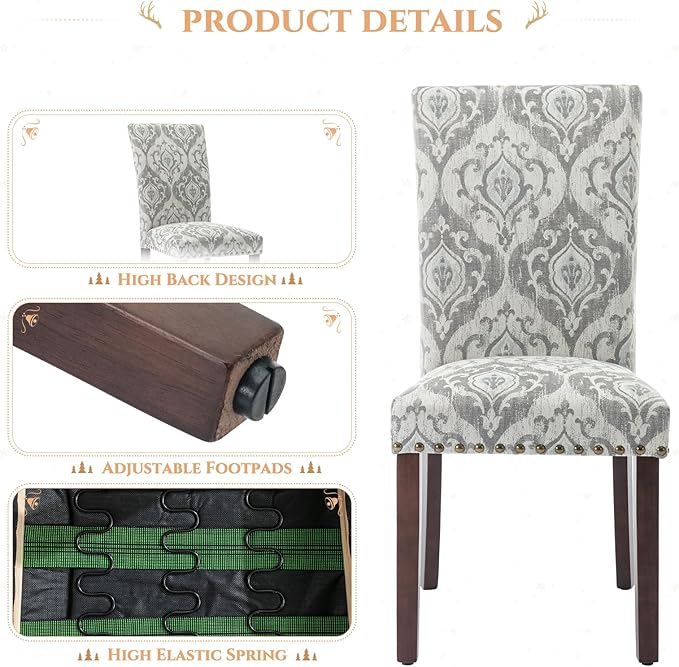 Parsons Dining Chairs Set of 4, Upholstered Nailhead Dining Room Kitchen Side...