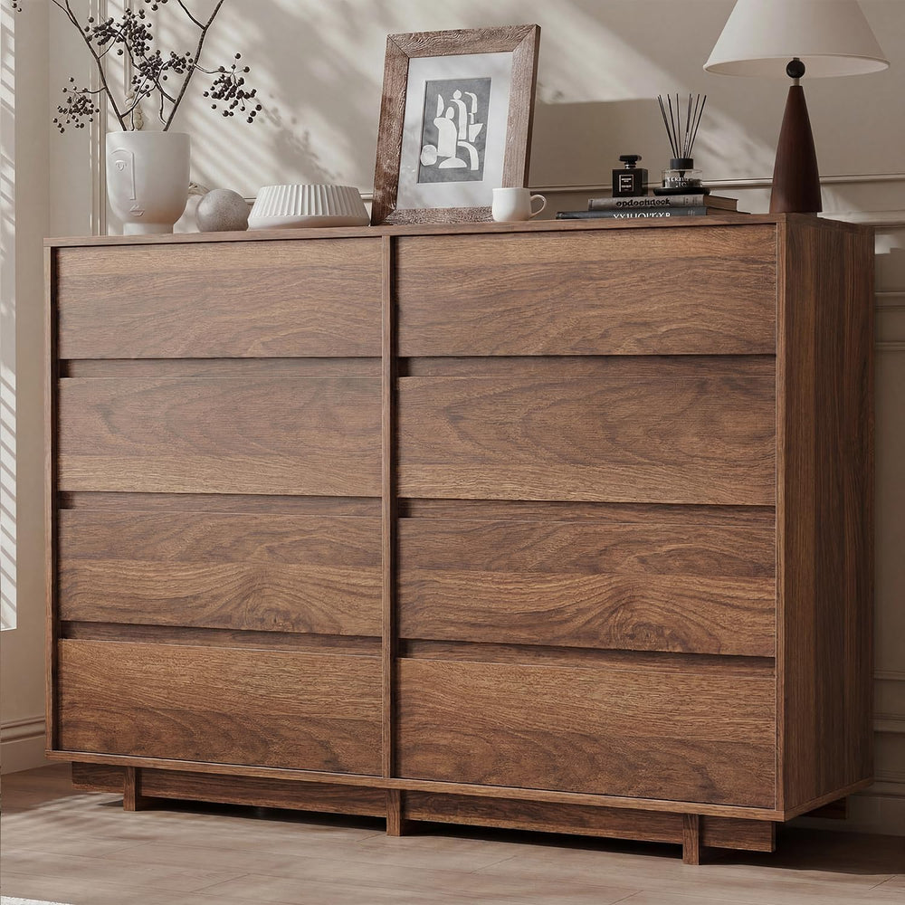 Walnut 8 Drawer Dresser for Bedroom,53" Wide Chest of Drawers