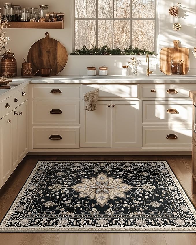 RELEANY Area Rugs 3'x4' Washable Non-Slip, Floral Vintage Distress Print - Image 2