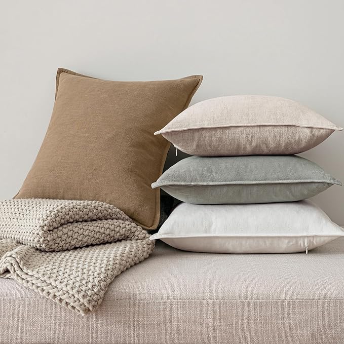 MIULEE Neutral Linen Pillow Covers Pack of 4 Decorative Natural Solid Throw