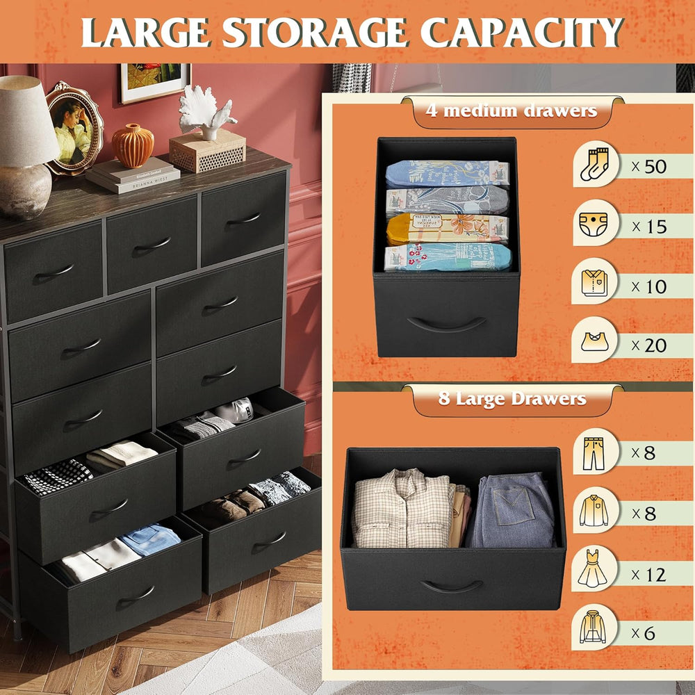 WLIVE Tall Dresser for Bedroom, 11 Drawer Chest of Drawers, Charcoal Black