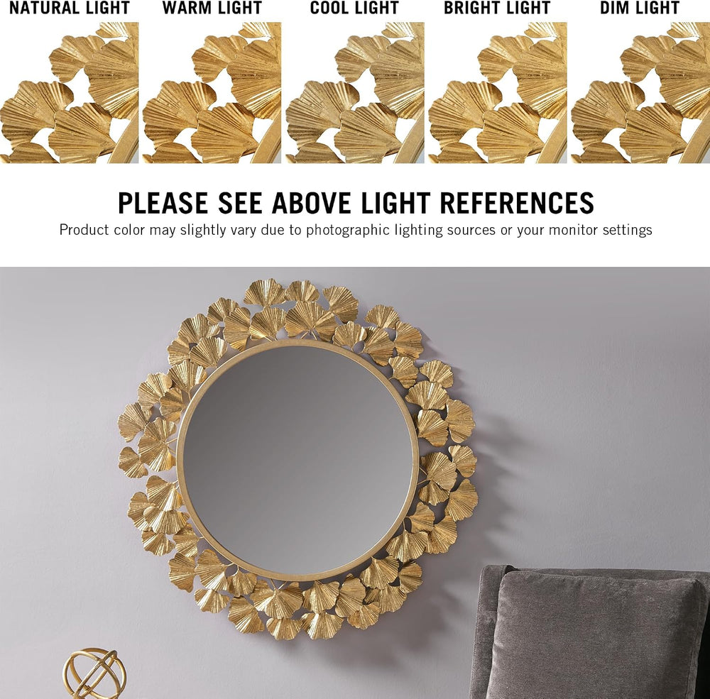 Martha Stewart Wall Décor Large Gingko Leaf Round Wall Mirror for Living Room...
