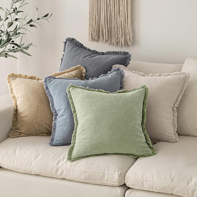 MIULEE Decorative Throw Pillow Covers Neutral Linen Fringe Throw Pillows Set of - Image 5