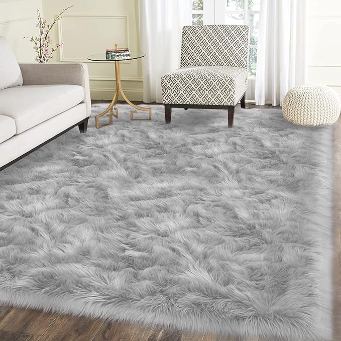 Latepis 12x12 Carpet Grey Faux Fur Rug - Image 2