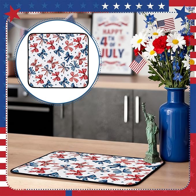 Breling Patriotic Dish Drying Mat 4th of July Kitchen Drying Mat 16 x 18 Inch - Image 7