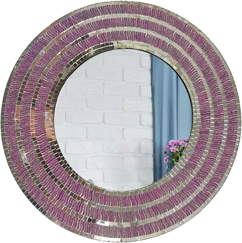 Round Mosaic Wall Mirror - Decorative Bathroom Mirror, Wall Mounted Accent De...
