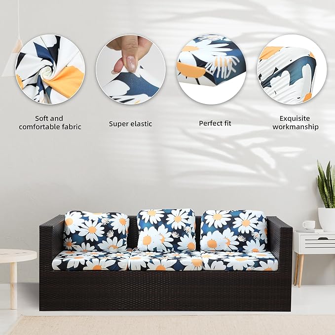 8Pcs Stretch Patio Cushion Covers, Outdoor Couch Covers Replacement, Outdoor - Image 3