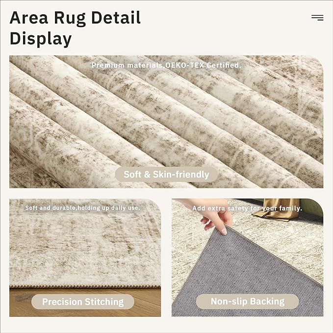 6x9 Area Rug for Living Room Floral Washable Non-Slip Modern Rugs for Bedroom - Image 6