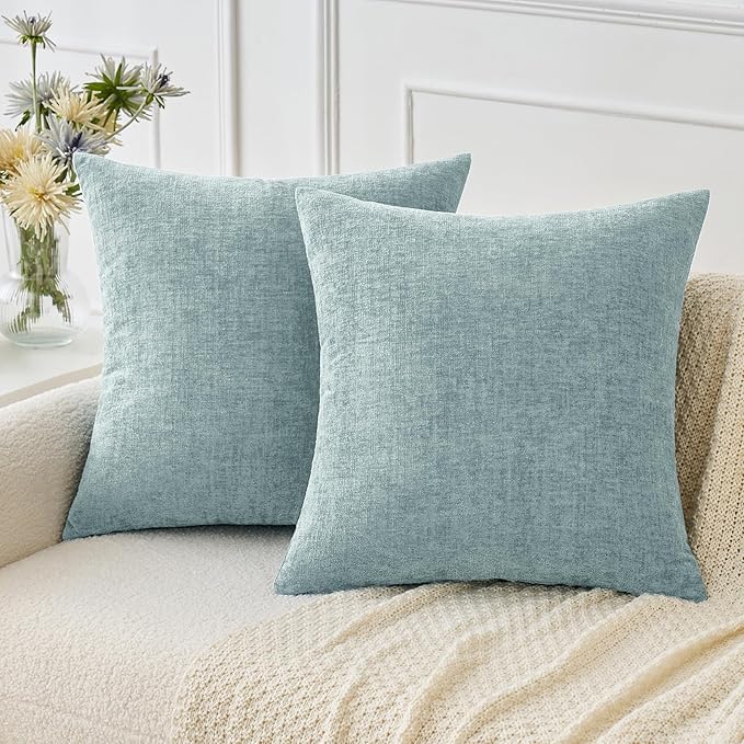MIULEE Pack of 2 Light Blue Throw Pillow Covers 16x16 Inch Soft Chenille Pillow by MIULEE