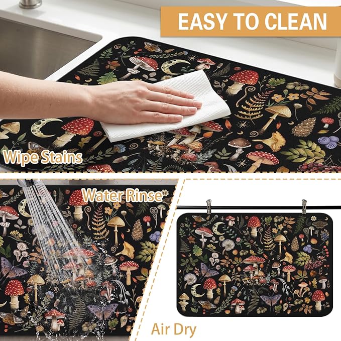 Kitchen Countertop Dish Drying Mat, Super Absorbent Coffee Bar Mat - Image 4