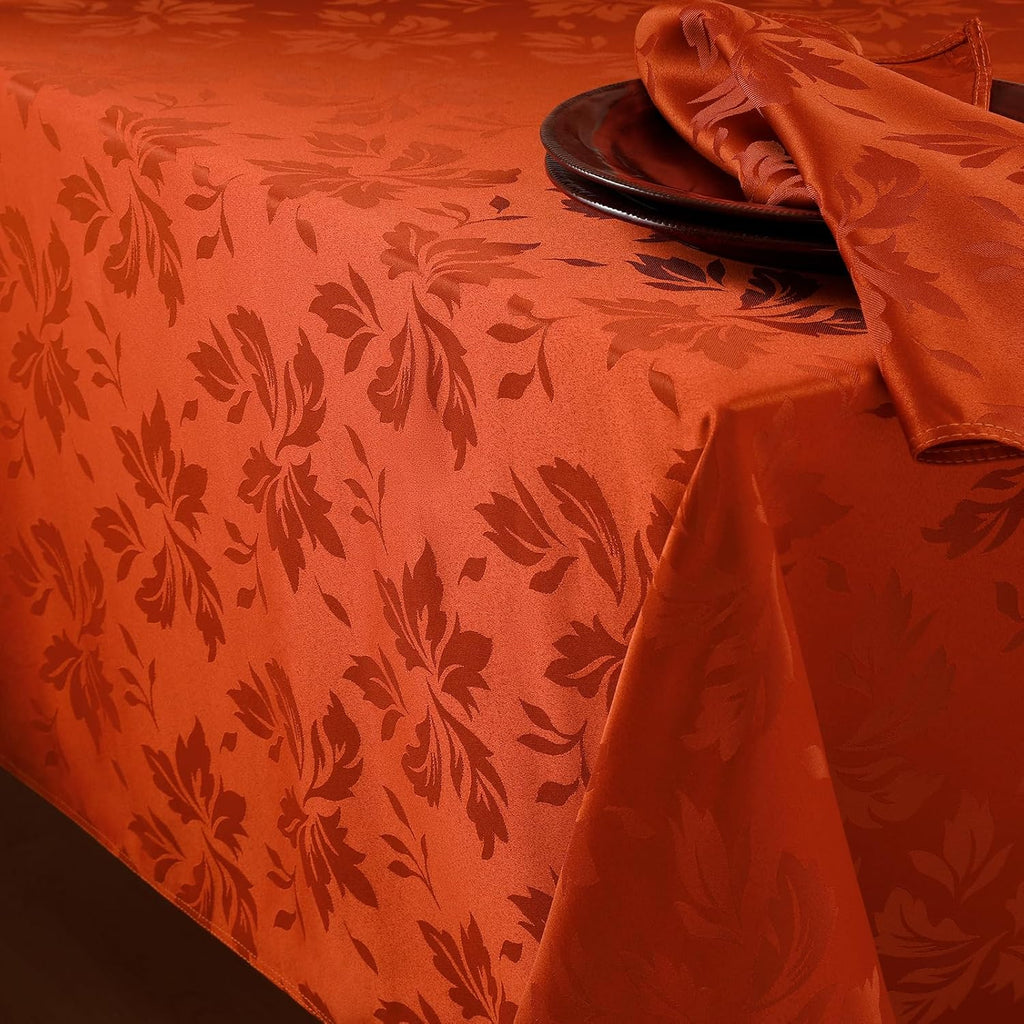 Romanstile Fall Jacquard Dinner Napkins, Thanksgiving Table Decor | Waterproof Damask Floral Cloth Napkins for Dinner & Parties, 20x20 Inch, Set of 4, Burnt Orange