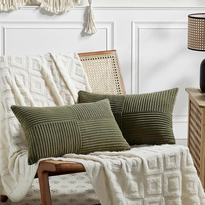 Fancy Homi 2 Packs Olive Green Lumbar Decorative Throw Pillow Covers 14x22 Inch by Fancy+Homi
