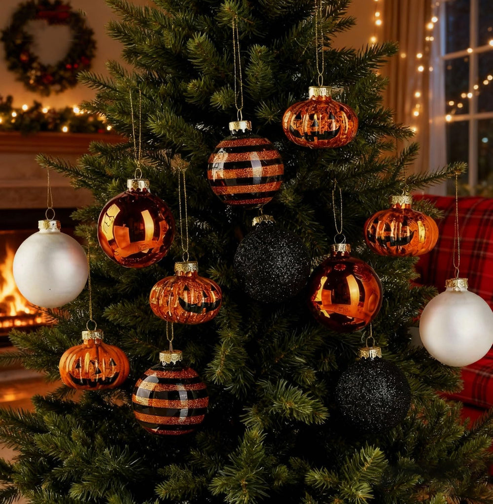 12 Pack Halloween Tree Ornaments, Small Glass Halloween Ornament for Indoor