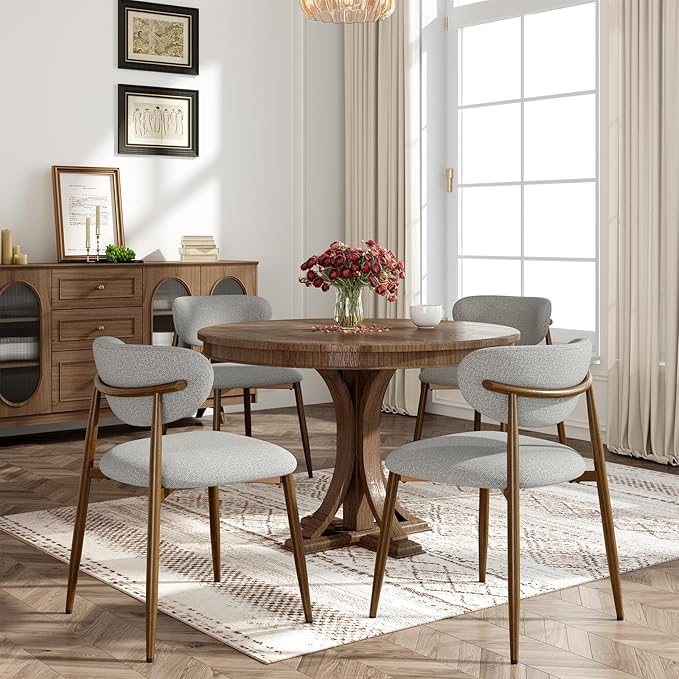 Dining Chairs Set of 4, Curved Back Kitchen Room Chairs with Metal Legs and A...