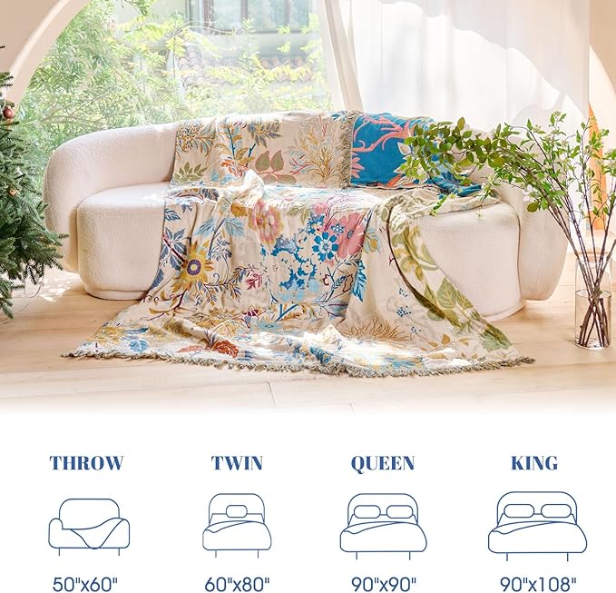 MSGKV Boho Throw Blanket for Couch Cotton Floral Blanket 50"x60" Throws for - Image 6