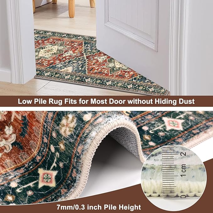 Yamaziot Washable Runner Rug, 2x8 Non-Slip Boho Vintage Hallway Rug Runner - Image 4
