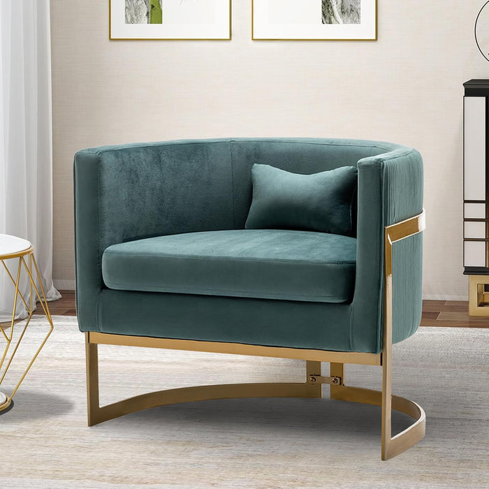 Velvet Barrel Accent Chair Lake Blue with Gold Legs