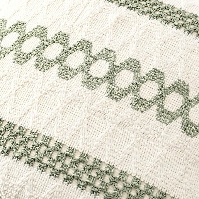 MIULEE Set of 2 Sage Green Boho Decorative Pillow Covers 24x24 Inch Farmhouse - Image 4